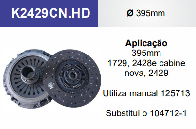 
                                PLATO EMBREAGEM FORD 1729 2428E CABINE NOVA 2429 395MM COM  ROLAMENTO M1010